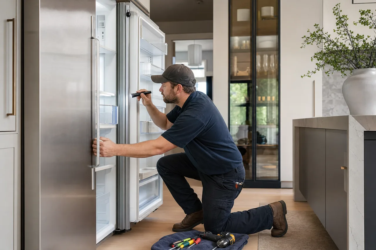 Technician testing a Sub-Zero refrigerator near Chappaqua