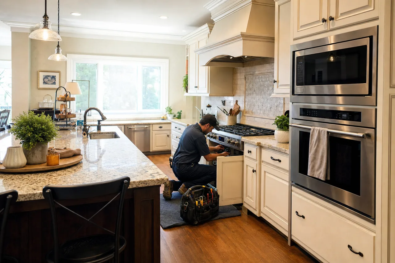 A luxury kitchen with built-in stainless appliances on a same-day visit